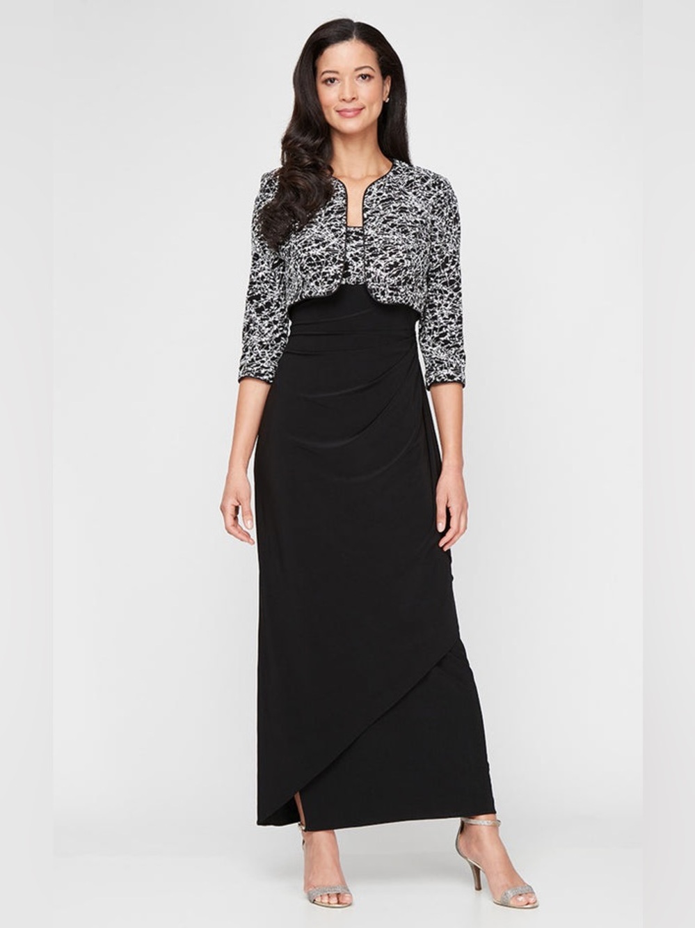 Alex Evenings Maxi Dress Empire Waist Bolero Jacket Glitter Set Size 8 Mother‎